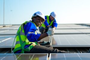 Professional engineer technician with safety helmet checking system